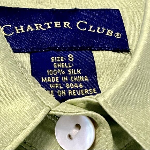 VTG 90s Charter Club Pastel Mint Raw Silk Button Down Vent Hem Blouse Tunic S - Picture 10 of 10